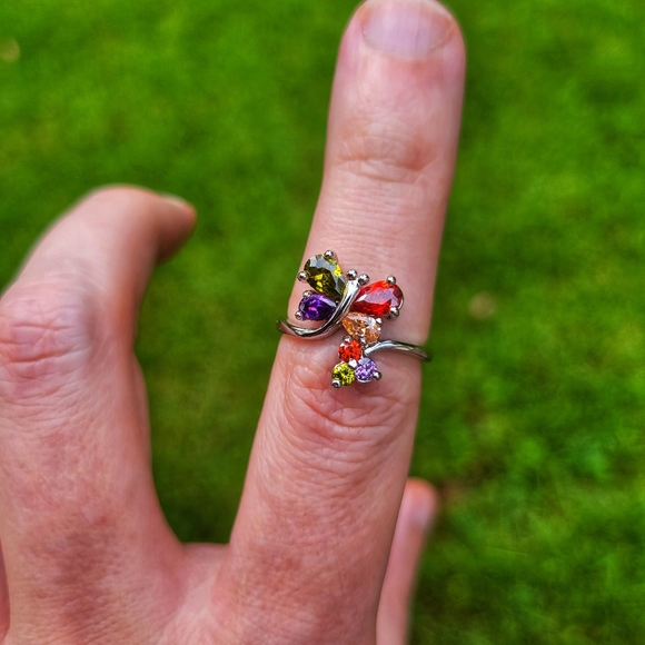 Dazzling Gemstone Butterfly Silver Ring Size 6.5 - Picture 4 of 11